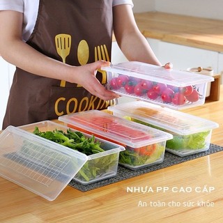 Hộp đựng thực phẩm có khay hứng thoát nước, hộp lưu trữ thức ăn nhựa trắng trong suốt Việt Nhật 6586