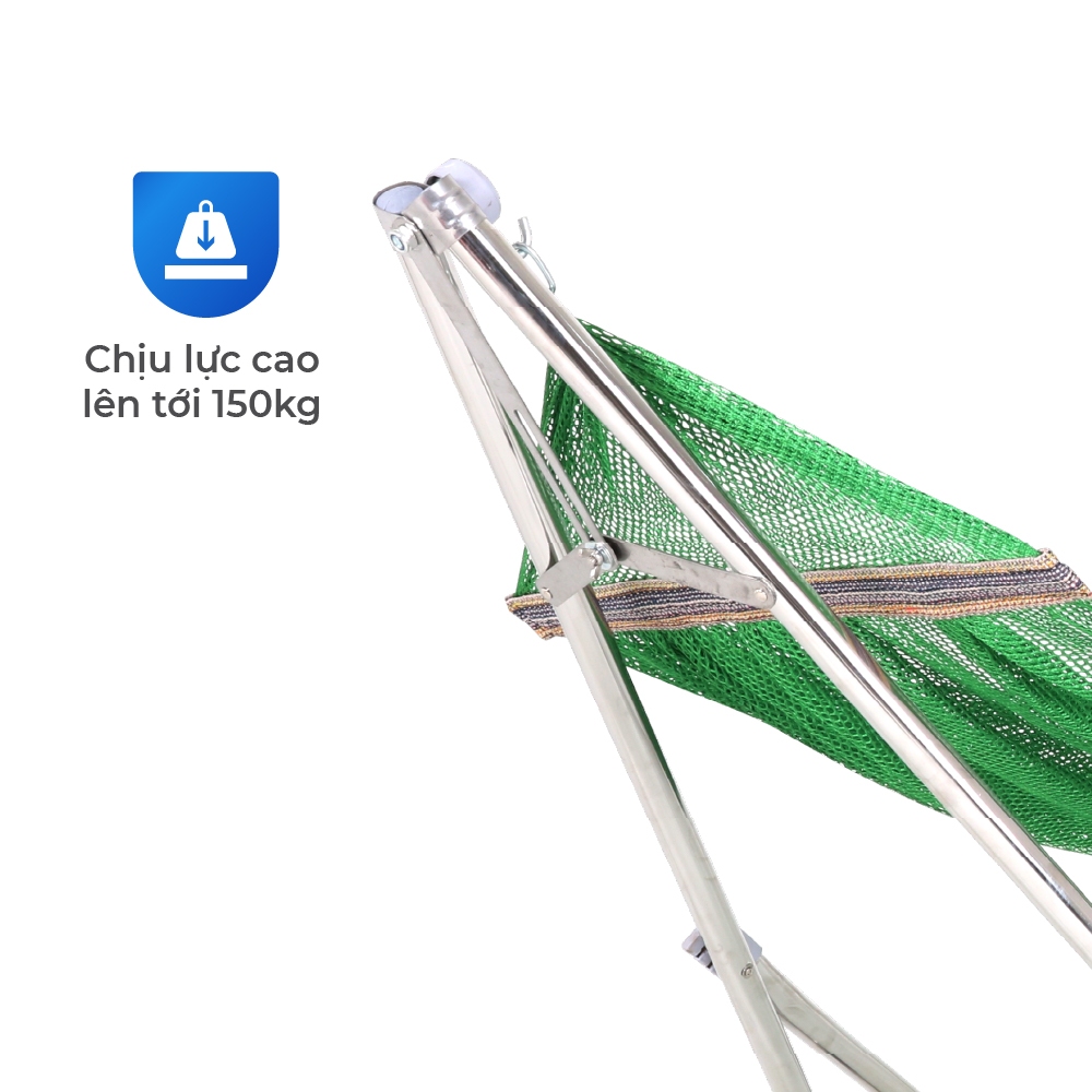Võng inox Dona QUI PHÚC, xếp gọn linh hoạt, khung inox chắc chắn, chịu tải 150kg, thoải mái, an toàn