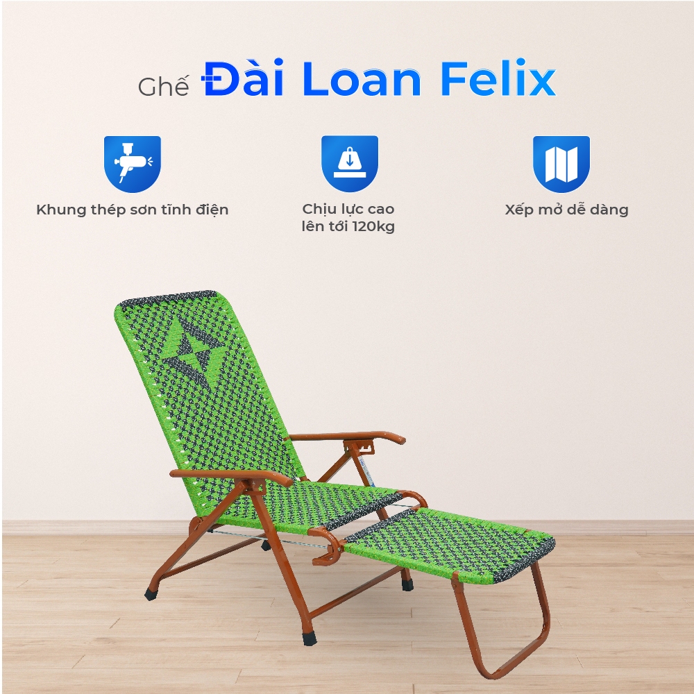 Ghế xếp gấp gọn Felix QUI PHÚC, dây nhựa, thoáng khí, dễ dàng di chuyển, thoải mái, thư giãn