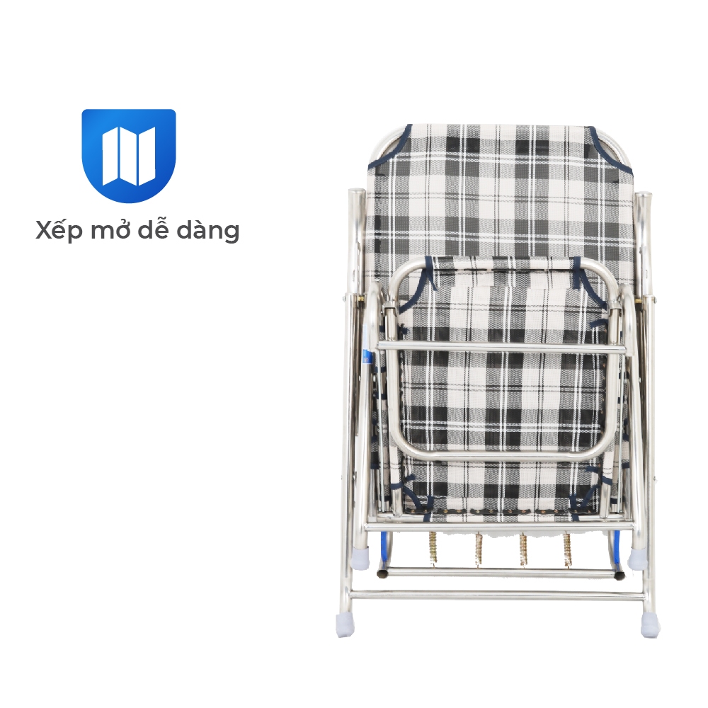 Ghế xếp gấp gọn inox Deli QUI PHÚC, inox sáng bóng, vải lưới cao cấp, thoáng khí, chịu tải 150kg
