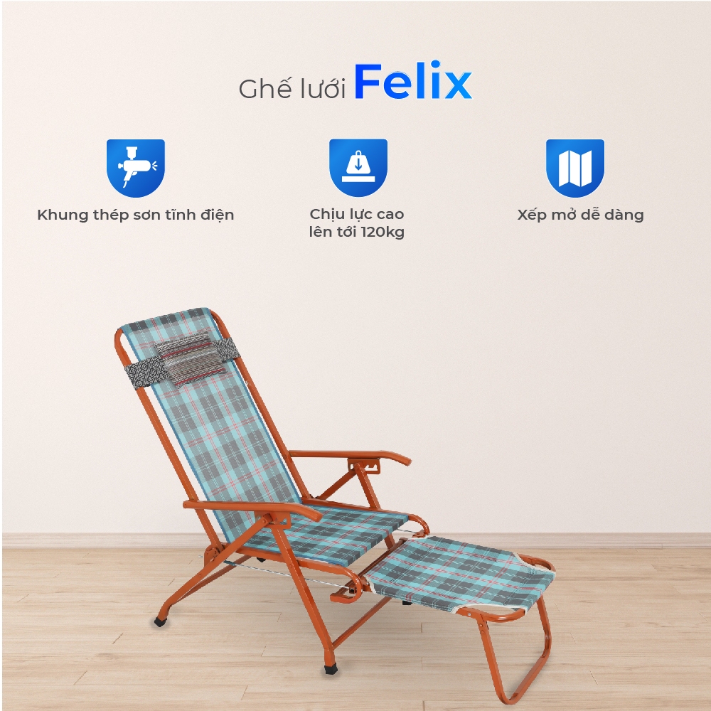 Ghế xếp gấp gọn Felix QUI PHÚC, lưng lưới bền chắc, tiện lợi, an toàn, chắc chắn, có gác chân
