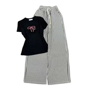 Tổng Hợp Sét Bộ Quần đũi xốp kẻ vằn+ mix áo thun tăm lạnh CROPTOP - nơ ann Pha