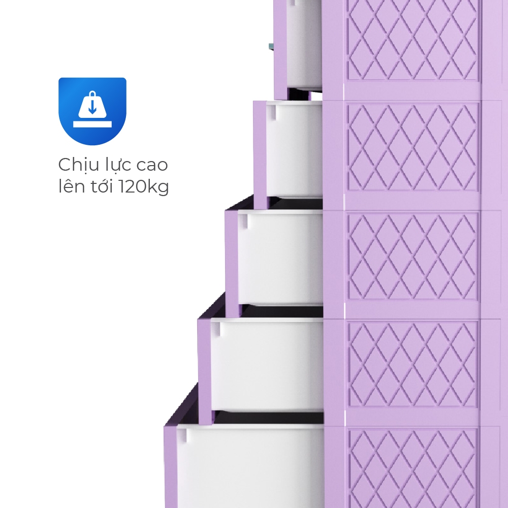 Tủ nhựa Deli Max 5 tầng QUI PHÚC, tủ đựng quần áo lớn gấp 1.5 lần, khung thép chắc chắn, bền đẹp