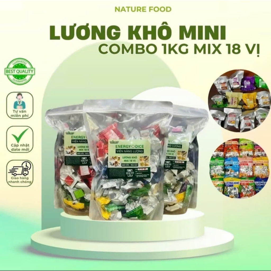 1Kg lương khô mini mix 18 vị hạt dinh dưỡng, ngũ cốc và trái cây thơm ...