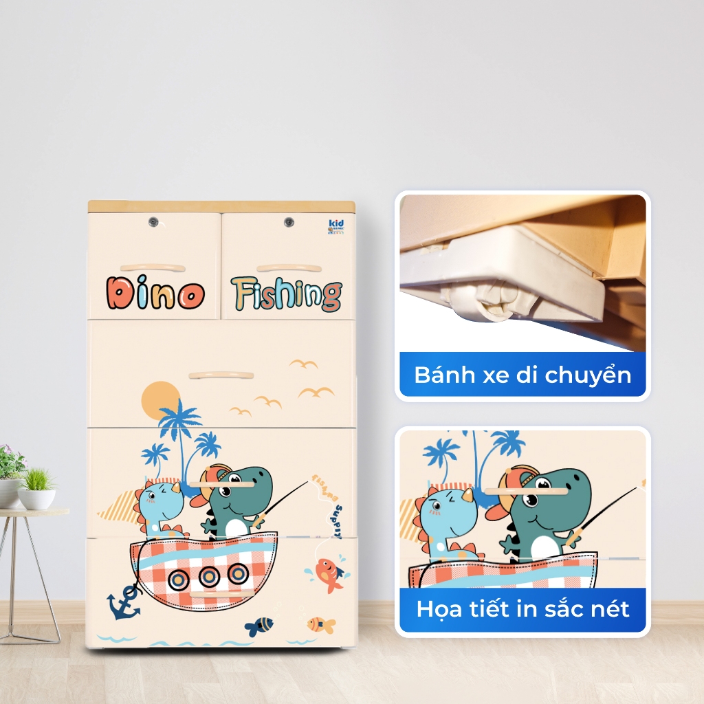 [HỎA TỐC] Tủ nhựa Kid 4 tầng QUI PHÚC, tủ đựng quần áo cho bé, an toàn, hoạt tiết dễ thương