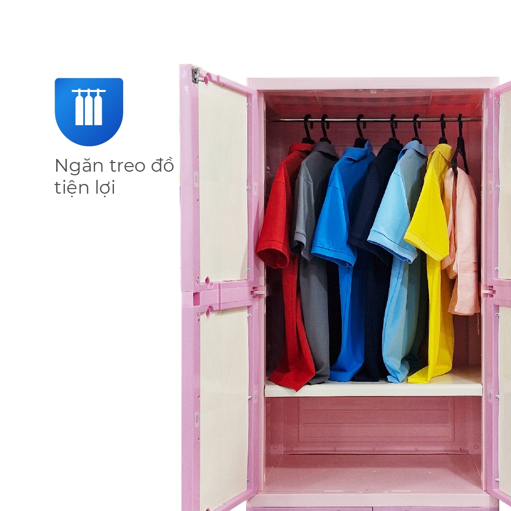 Tủ nhựa Louis QUI PHÚC, tủ treo quần áo, kích thước lớn, chắc chắn, tiện dụng, an toàn, tặng kèm móc