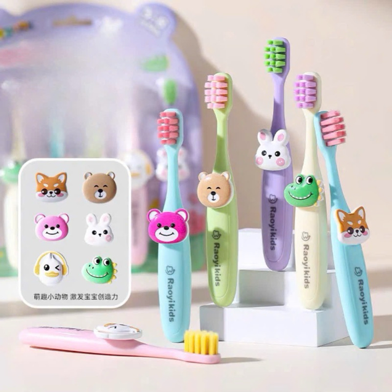 Set 6 bàn chải đánh răng cho bé từ 3-6t - bàn chải lông mềm hoạ tiết hoạt hình