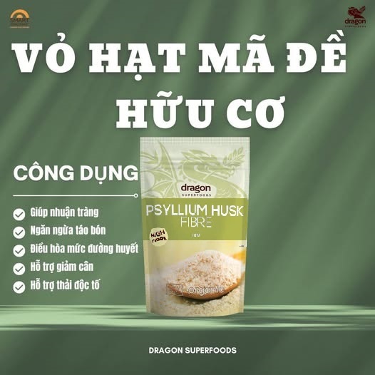 Vỏ hạt mã đề hữu cơ Dragon Superfoods Organic Psyllium Husk Fiber 150g/ Diet-food
