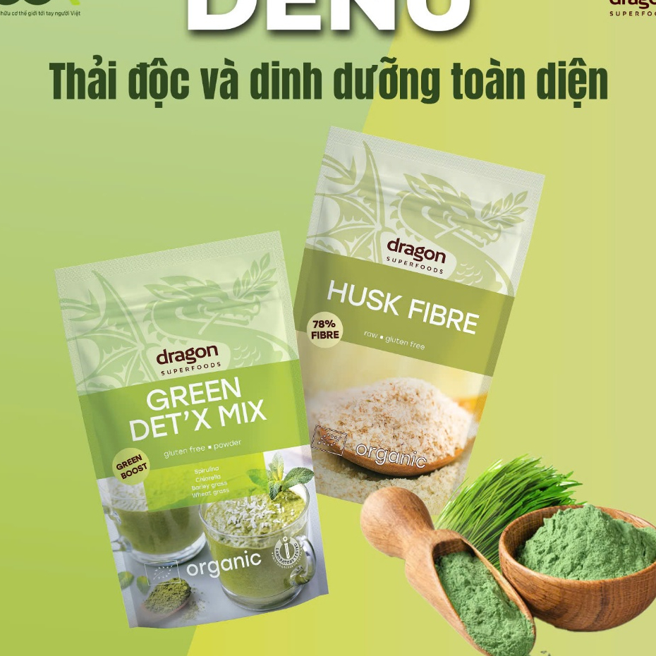 Vỏ hạt mã đề hữu cơ Dragon Superfoods Organic Psyllium Husk Fiber 150g/ Diet-food