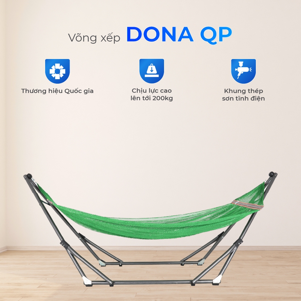 Võng nằm Dona QUI PHÚC, xếp gọn linh hoạt, tiện lợi, khung thép chịu tải 150kg, thiết kế an toàn