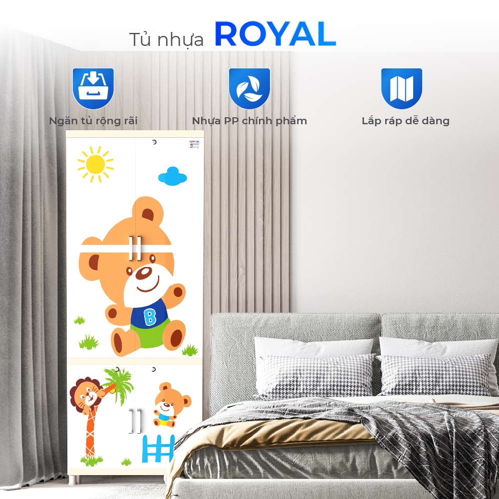 Tủ nhựa Royal QUI PHÚC, tủ treo quần áo rộng rãi, bền chắc, tiện lợi, an toàn sức khoẻ, tặng kèm móc