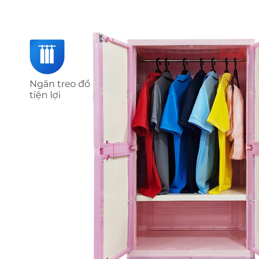 Tủ nhựa Royal QUI PHÚC, tủ treo quần áo rộng rãi, bền chắc, tiện lợi, an toàn sức khoẻ, tặng kèm móc