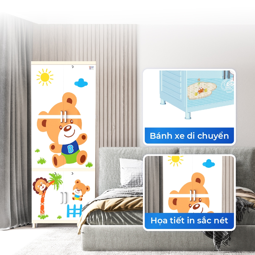 Tủ nhựa Royal QUI PHÚC, tủ treo quần áo rộng rãi, bền chắc, tiện lợi, an toàn sức khoẻ, tặng kèm móc
