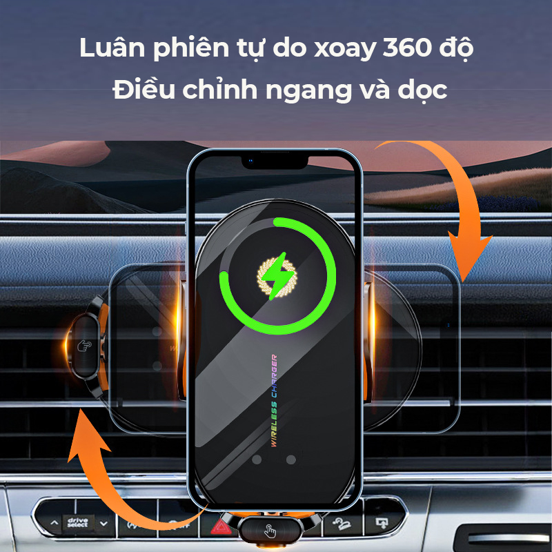 Giá đỡ điện thoại kẹp cửa gió ô tô xoay 360° kiêm sạc nhanh 66W  tự điều chỉnh thông minh, tiện lợi cho mọi dòng xe C3
