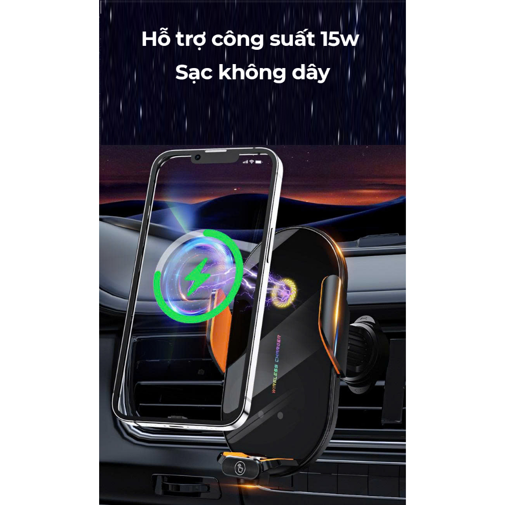 Giá đỡ điện thoại kẹp cửa gió ô tô xoay 360° kiêm sạc nhanh 66W  tự điều chỉnh thông minh, tiện lợi cho mọi dòng xe C3