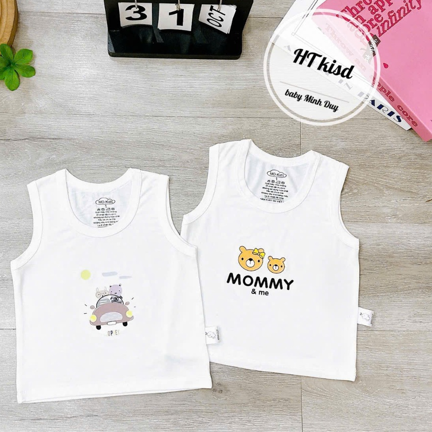 Áo BA LỖ sát nách NỀN TRẮNG KEM họa tiết đáng yêu cho bé 4-14kg mesocshop