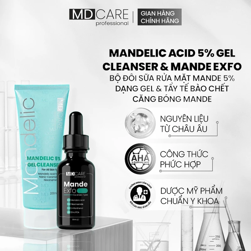 Bộ Đôi Sữa Rửa Mặt Mandelic 5% Dạng Gel Và Tẩy Tế Bào Chết Căng Bóng Mande MD CARE Giúp Da Căng Bóng — ảnh 1