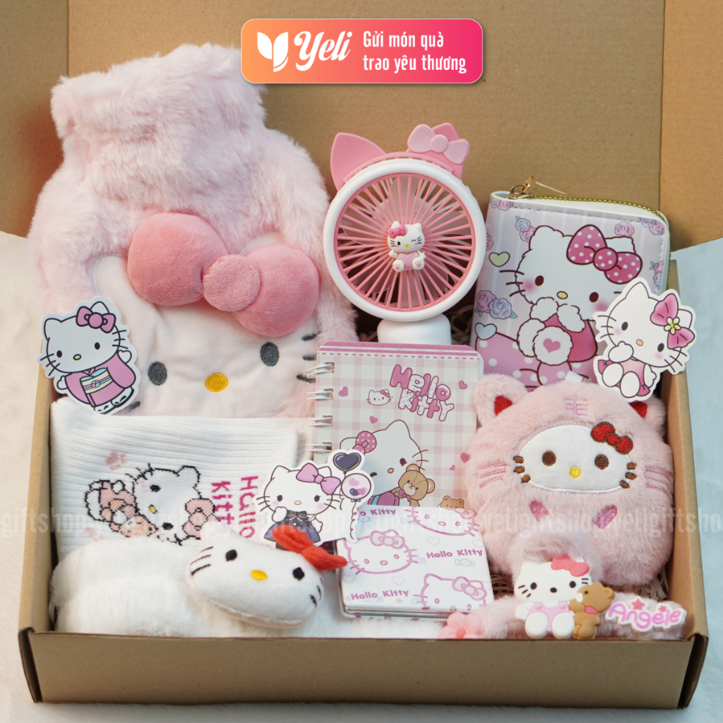 Set Hello Kitty quà tặng, tone hồng, Set quà Hello Kitty phụ kiện dễ thương, xinh xắn, bộ quà tặng Kitty Yeli Shop