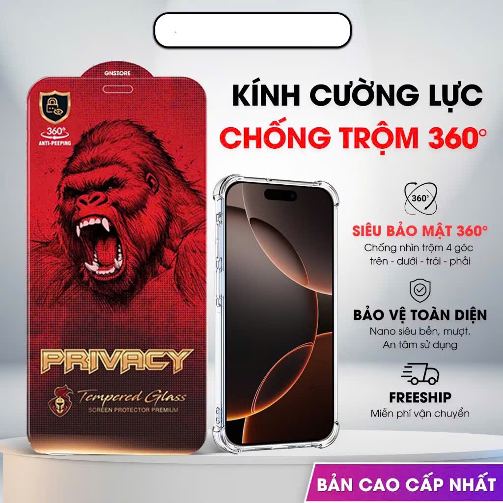 KÍNH CƯỜNG LỰC iPhone CHỐNG NHÌN TRỘM 360 Độ + 28 độ Không Hộp 4D dành cho ip 6 đến 17 Pro max