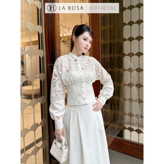 Set Áo Ren Hoa Dài Tay Tiểu Thư La Rosa Phối Chân Váy Xếp Ly Dáng Dài Thanh Lịch Tôn Dáng S882