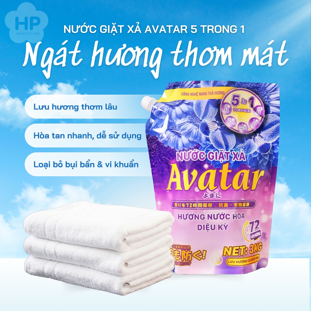 Nước Giặt Xả Avatar 5 Trong 1 Lưu Hương 72h 2 Mùi Hương (Túi 3kg)