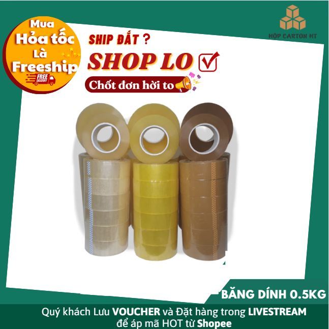 1 Cuộn Băng dính 0.5kg và 1kg lõi mỏng,băng dính đóng hàng tiện lợi siêu dính, siêu dai-HT PLUS