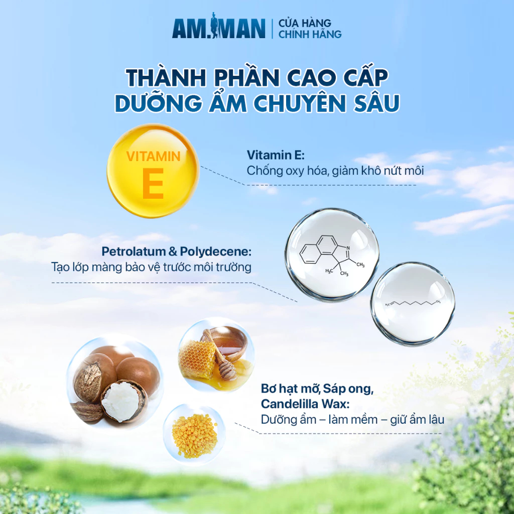 Son Dưỡng Môi Cho Nam AM.MAN LIP BALM Dưỡng Ẩm Môi, Ngừa Thâm Môi, Chống Khô Nứt Nẻ, Màu Sắc Tự Nhiên