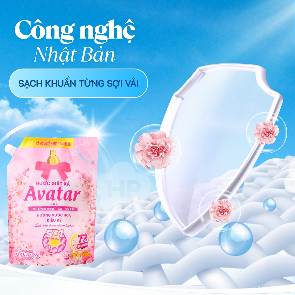 Nước Giặt Xả Avatar 5 Trong 1 Lưu Hương 72h 2 Mùi Hương (Túi 3kg)