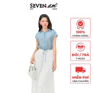 Áo sơ mi xanh gấu bo chun thời trang nữ Seven.AM H103224I
