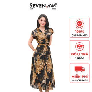 Đầm midi xòe họa tiết thời trang nữ Seven.AM H603259I