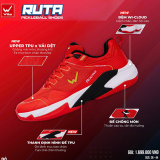 Giày Pickleball Wika Ruta Quang Dương, Đệm Wi-Cloud êm ái vượt bậc, Bộ đế chống mài mòn bám sân
