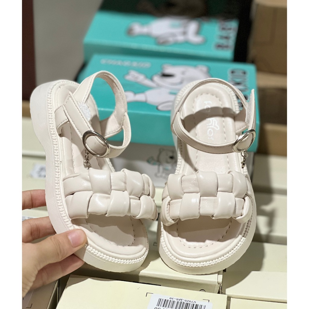 sandal bé gái dép quai hậu cho bé đi học da PU quai ngang tết điệu công chúa đế chống trượt QCCC full hộp SL886