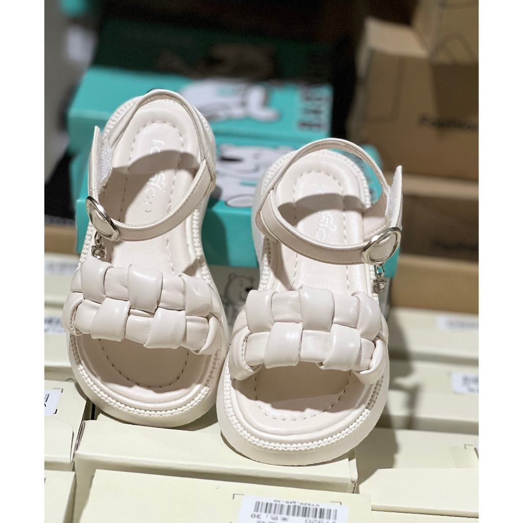 sandal bé gái dép quai hậu cho bé đi học da PU quai ngang tết điệu công chúa đế chống trượt QCCC full hộp SL886