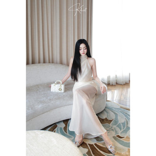 Set Khiết Style cổ yếm chất liệu tằm ướt màu da mềm mại phối tafta kem phong cách dự tiệc KS59