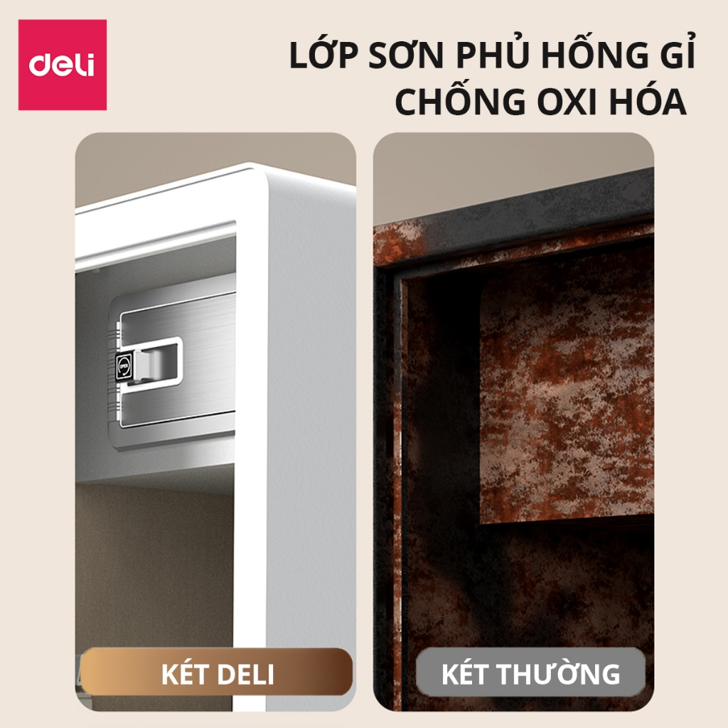 Két Sắt Vân Tay Deli, Két Sắt Điện Tử Thông Minh 4 Phương Thức Mở Khóa Két Nhiều Ngăn Bảo Mật Báo Động Rung Tự Động