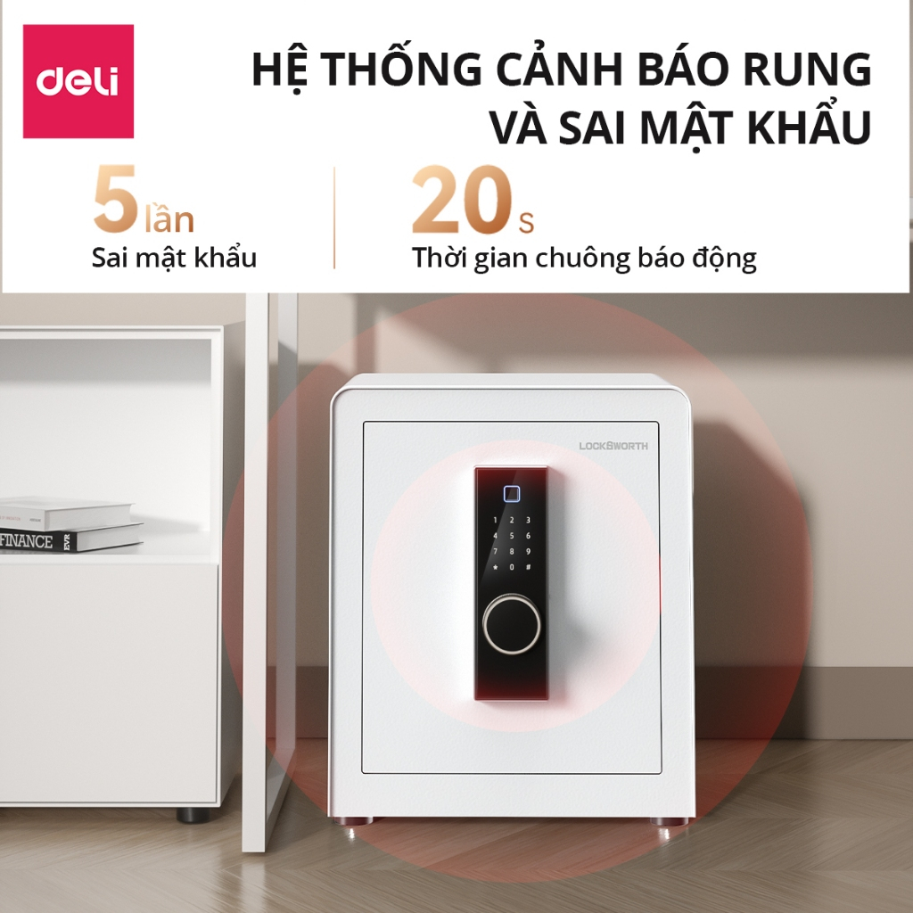Két Sắt Vân Tay Deli, Két Sắt Điện Tử Thông Minh 4 Phương Thức Mở Khóa Két Nhiều Ngăn Bảo Mật Báo Động Rung Tự Động