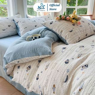 Bộ chăn ga gối Cloudy M2T bedding họa tiết đáng yêu, vỏ chăn (mền), drap ga giường và 2 vỏ gối