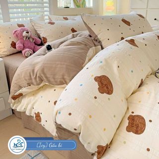 Bộ chăn ga gối Cloudy M2T bedding họa tiết đáng yêu, vỏ chăn (mền), drap ga giường và 2 vỏ gối