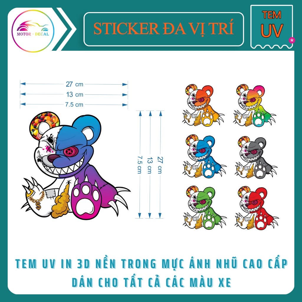 Sticker Gấu Quỷ Bạo Lực - Tem Dán Trang Trí Xe Điện Xmen , Xe Máy - Tem ...