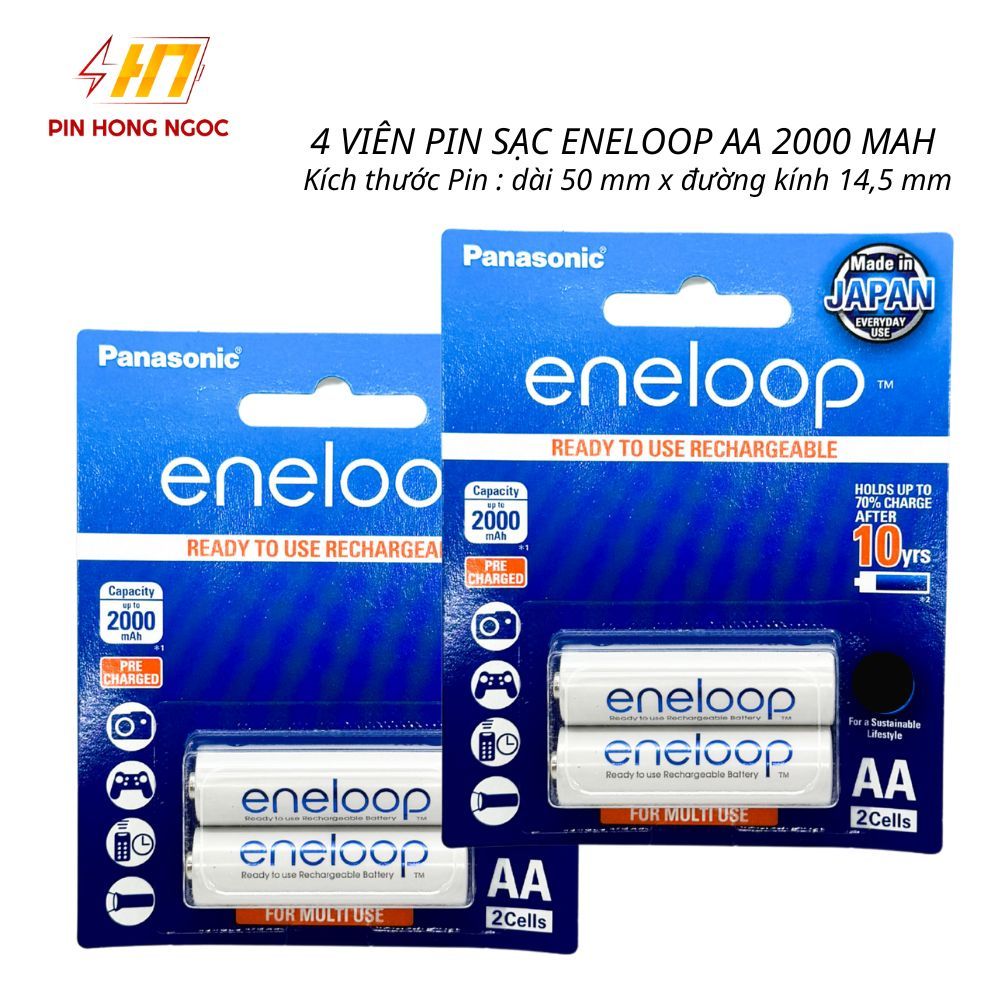 Vỉ 4 Viên Pin Sạc AA Eneloop 2000 mAh Hàng chính hãng | Shopee Việt Nam