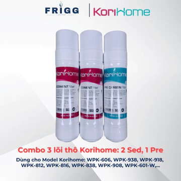 Bộ 3 lõi lọc nước Korihome gồm 2 Sediment, 1 Pre Carbon - Bộ lọc thô 123 Korihome hệ cắm nhanh 10"
