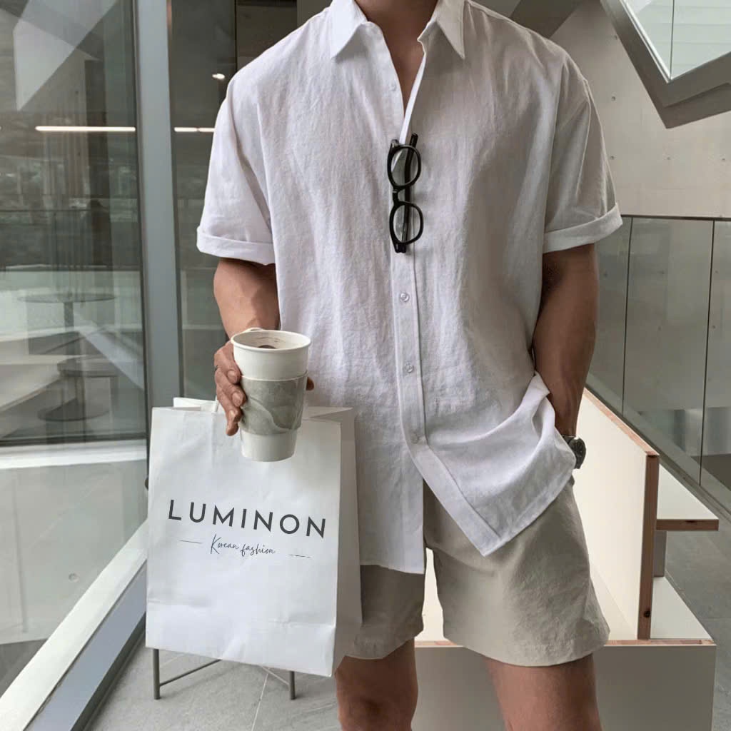 Áo Sơ Mi Nam Linen Cộc Tay Đi Biển Cafe Cổ Bẻ Mềm Mại Thoáng Mát Phong Cách Hàn Quốc hời Trang Halley A42