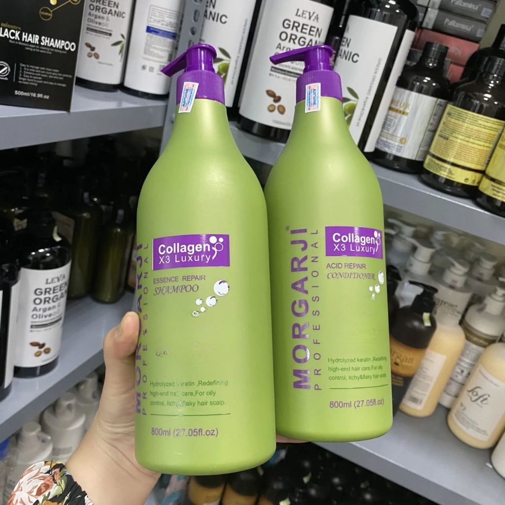 Cặp Dầu Gội Xả MORGARJI Collagen*3 800ml | Dưỡng Tóc Mềm Mượt, Hỗ Trợ Phục Hồi Tóc Khô Xơ.