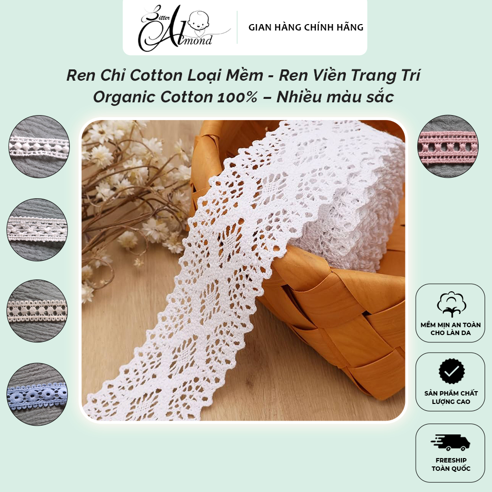 Ren chỉ Cotton Loại Mềm - Ren Viền Trang Trí - Cotton 100% - Nhiều Màu ...