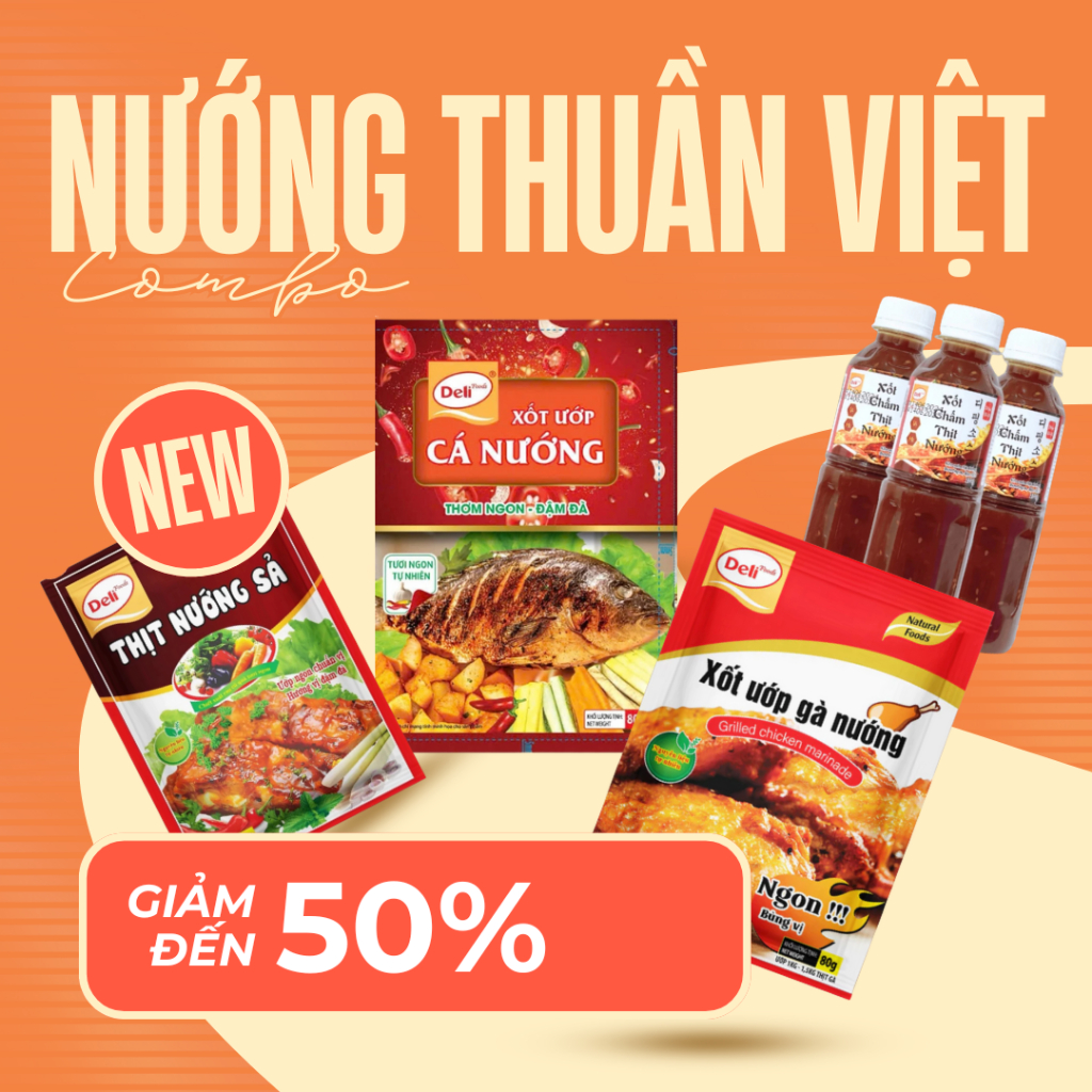 Combo Nướng Thuần Việt Deli Foods – Xốt Ướp Cá, Thịt, Gà & Sốt Chấm 270g/115g