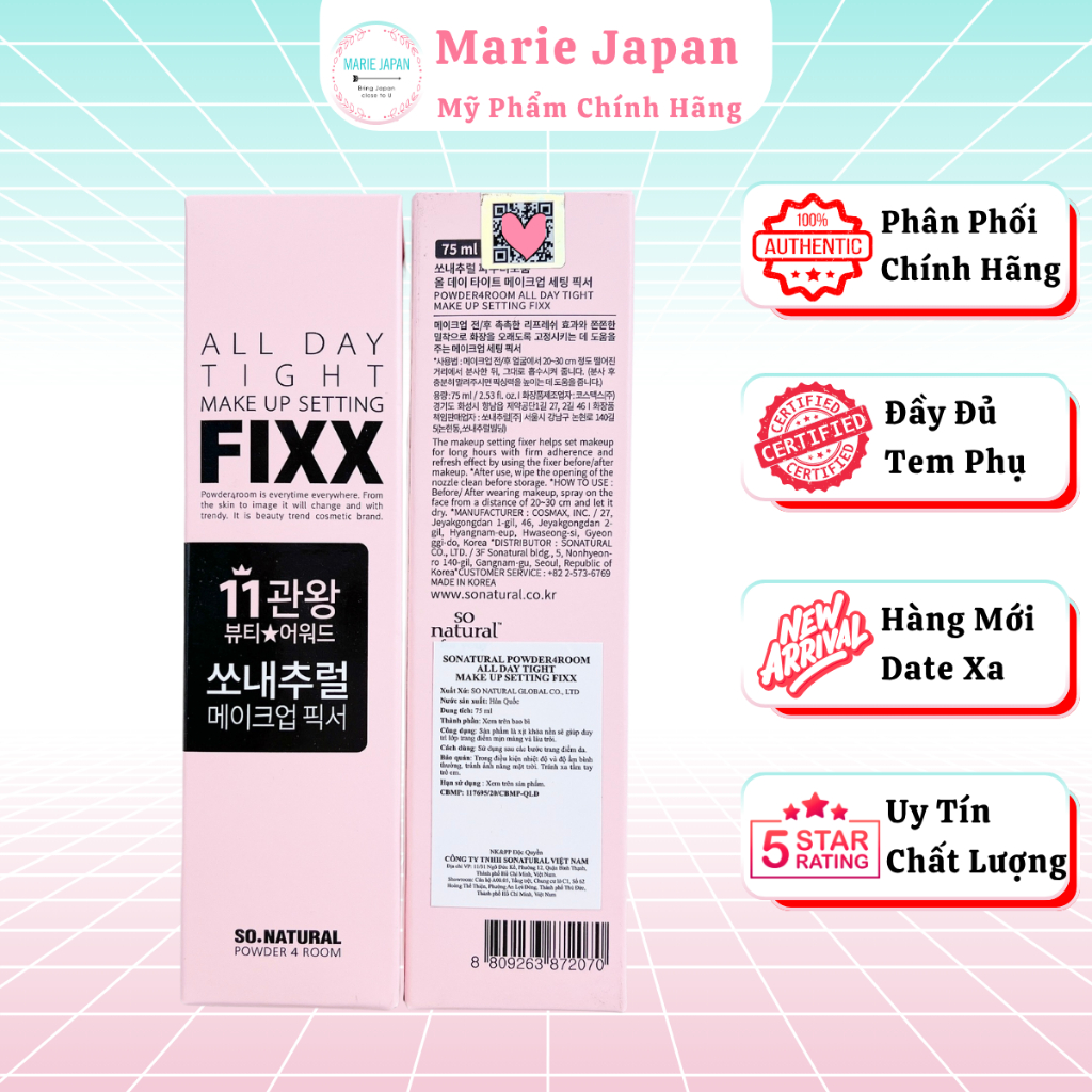 Xịt Khóa Nền Make Up Fixx So Natural All Day Tight Cho Da Căng Bóng Mịn Lì