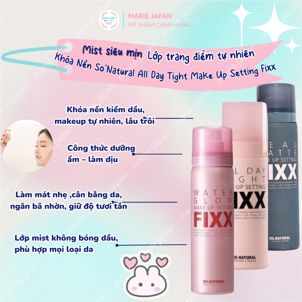 Xịt Khóa Nền Make Up Fixx So Natural All Day Tight Cho Da Căng Bóng Mịn Lì
