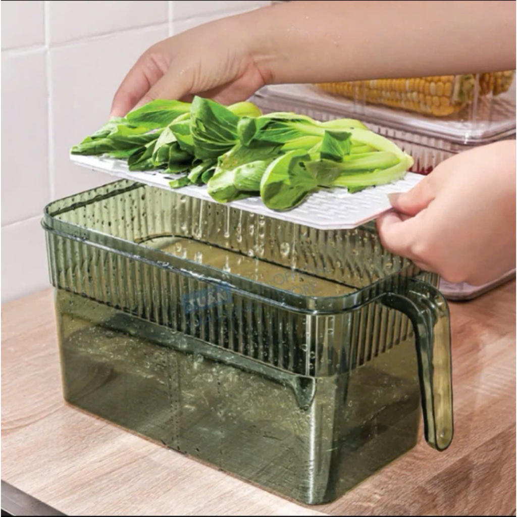 {Sét 3 hộp} Hộp đựng thực phẩm để tủ lạnh có tay cầm .hộp có đáy tách nước dung tích 4,2 lít AMIZIN