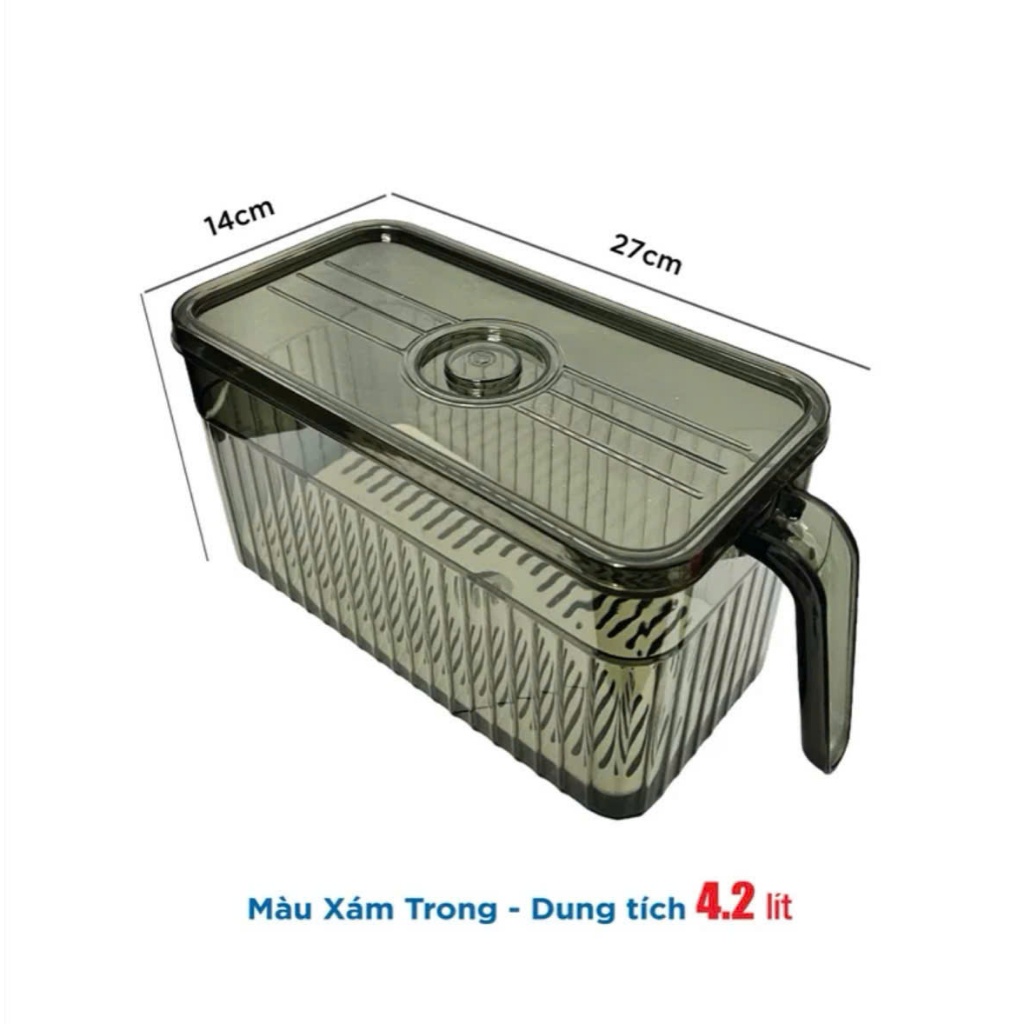 {Sét 3 hộp} Hộp đựng thực phẩm để tủ lạnh có tay cầm .hộp có đáy tách nước dung tích 4,2 lít AMIZIN