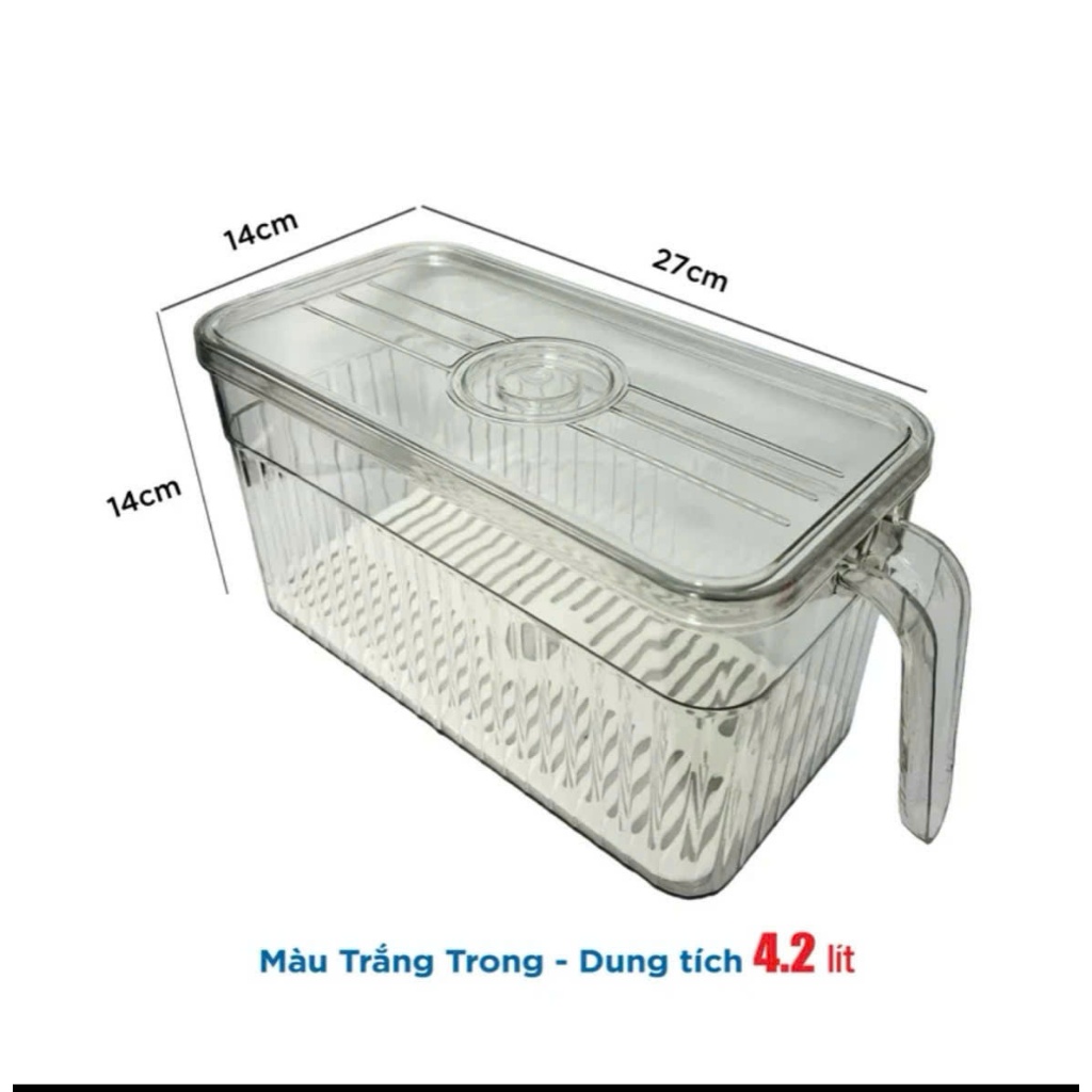 {Sét 3 hộp} Hộp đựng thực phẩm để tủ lạnh có tay cầm .hộp có đáy tách nước dung tích 4,2 lít AMIZIN